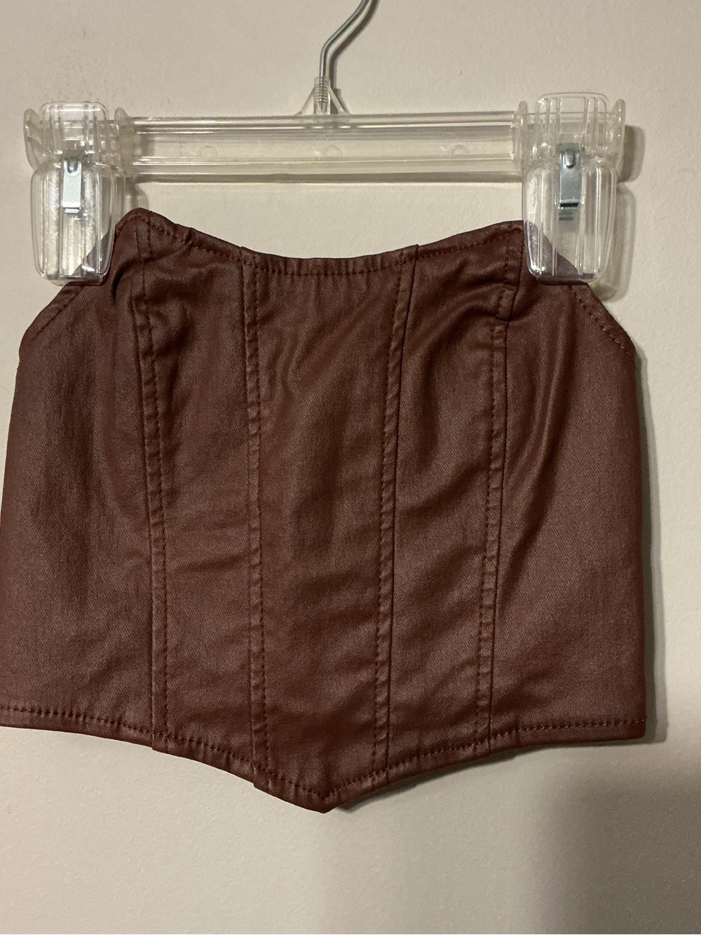 Edikted Brown Faux-Leather Corset Crop Top